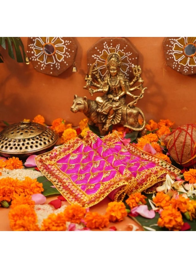 Aksharveda Mata Chunri – Pink with Decorative Work | Sacred Cloth for Navratri, Durga Puja and Daily Worship - Image 3