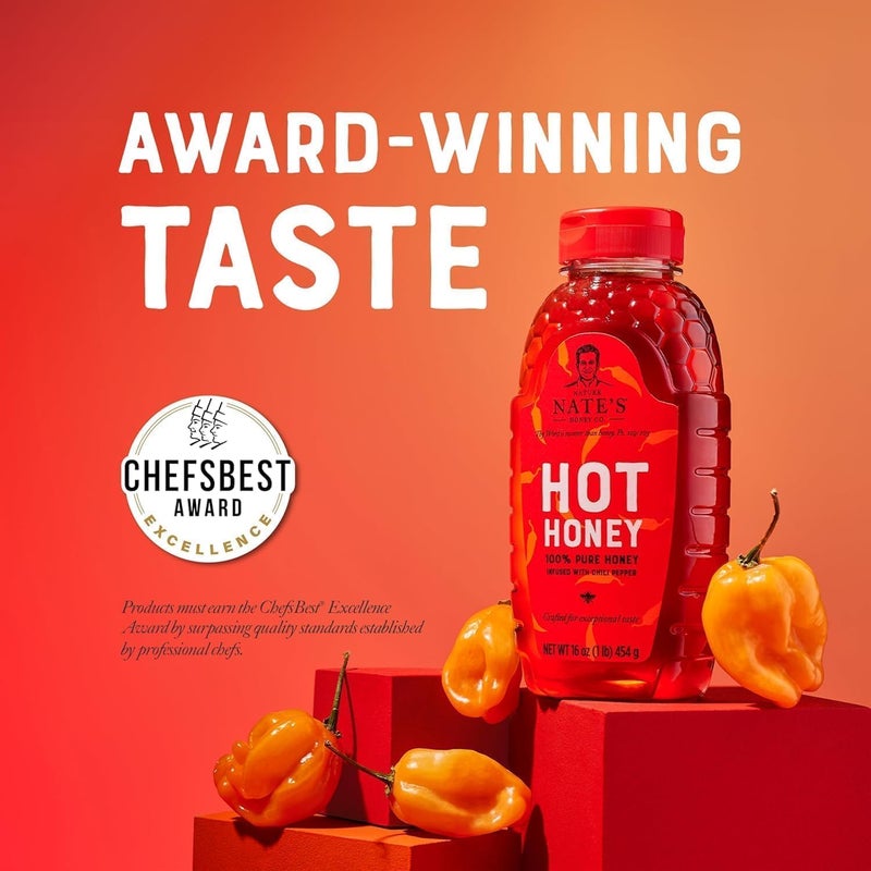 Nature Nate's Nate's Hot Honey - 100% Pure Honey Infused with Habanero Chili Pepper Flakes, 16 oz Squeeze Bottle - Image 5