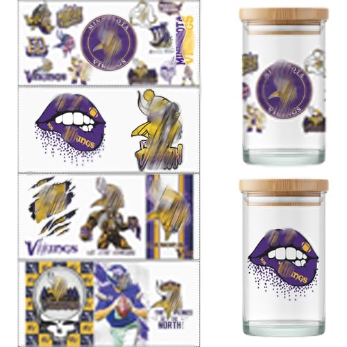PureGlow Co 4 Sheet Cup Wraps American Football UV Dtf Cup Wraps for 16 Oz Glass Cups Tumblers, Waterproof Rub on Transfers Stickers for Wood Furniture Car DIY Crafts Decor Wrap Decals (16) - Image 1