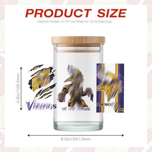 PureGlow Co 4 Sheet Cup Wraps American Football UV Dtf Cup Wraps for 16 Oz Glass Cups Tumblers, Waterproof Rub on Transfers Stickers for Wood Furniture Car DIY Crafts Decor Wrap Decals (16) - Image 4