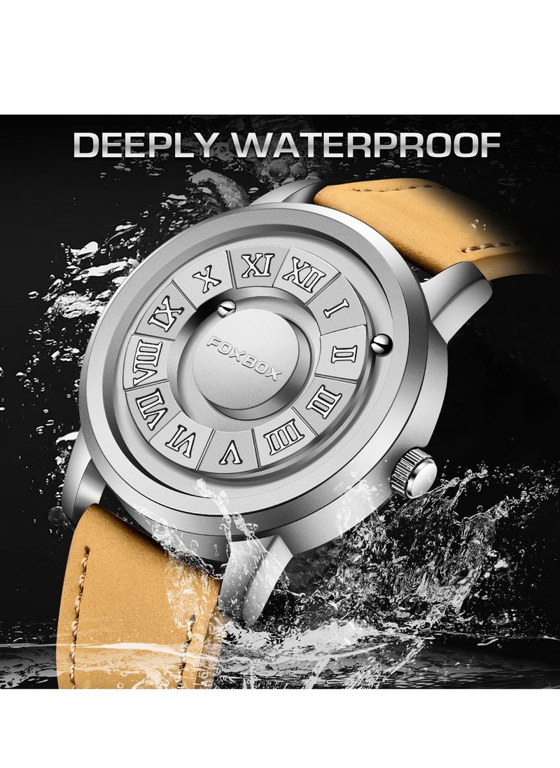 FOXBOX - New Men's Creative Magnetic Scrolling Beads Quartz Watch for Men Waterproof watches - Image 1