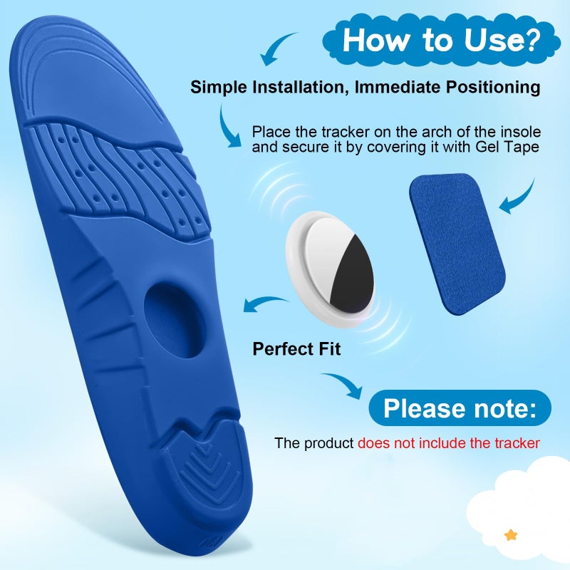 AGMZ Insoles for Airtag (1st & 2nd Gen) Hidden Holder, Anti-Lost Tracker Case for Kids, Secure Fit for Sneakers & Daily Shoes, Soft Inserts for Shoes (Blue,Foot:6.3-6.9 in/Insole:7.0-7.7 IN/11C-12.5C) - Image 2
