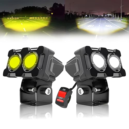 OBEROI'S TRADERS Waterproof LED Fog Light Lens Projector With HD Lens Super Bright Dual Color White | Yellow With High & Low Beam For All Motorbike, Scooty & ATVs - Image 4