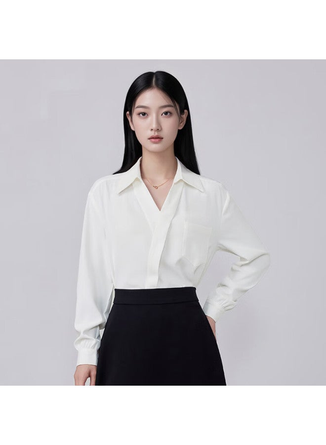 Teluoman Elegant White Blouse For Women, Long-sleeved Chiffon Shirt, New French-inspired Niche Design, Youthful Commuter Casual Ladies Blouse - Image 4