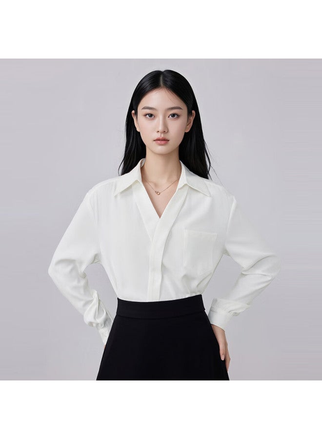 Teluoman Elegant White Blouse For Women, Long-sleeved Chiffon Shirt, New French-inspired Niche Design, Youthful Commuter Casual Ladies Blouse - Image 1