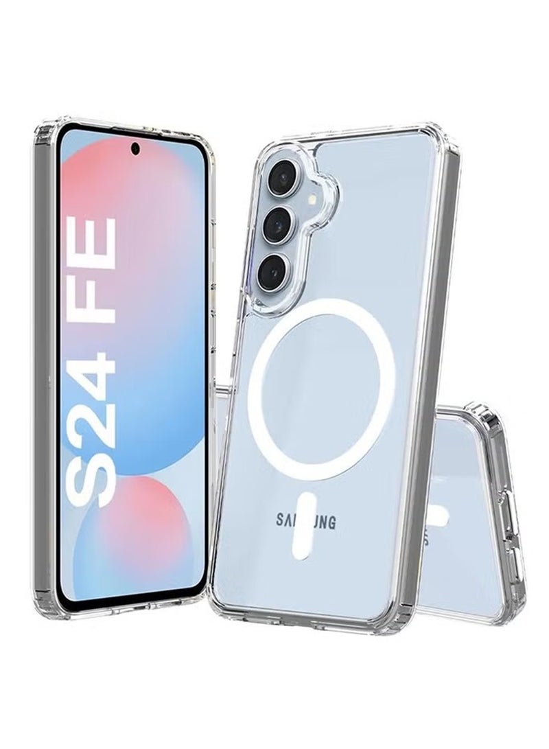Magnetic Case Cover for Samsung Galaxy S24 FE, Compatible with MagSafe,Anti-Yellowing Crystal Clear Shockproof Protection Back Cover, Ultra Slim Strong Magnet Phone Shell Case for Samsung Galaxy S24 FE - Image 1