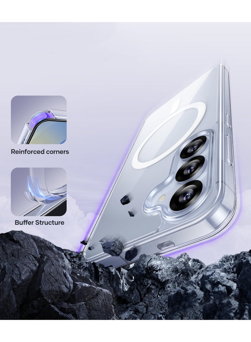 Magnetic Case Cover for Samsung Galaxy S24 FE, Compatible with MagSafe,Anti-Yellowing Crystal Clear Shockproof Protection Back Cover, Ultra Slim Strong Magnet Phone Shell Case for Samsung Galaxy S24 FE - Image 3