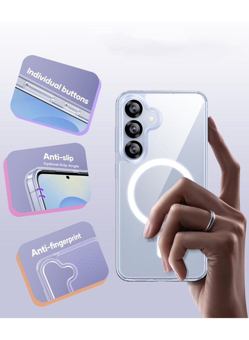 Magnetic Case Cover for Samsung Galaxy S24 FE, Compatible with MagSafe,Anti-Yellowing Crystal Clear Shockproof Protection Back Cover, Ultra Slim Strong Magnet Phone Shell Case for Samsung Galaxy S24 FE - Image 5