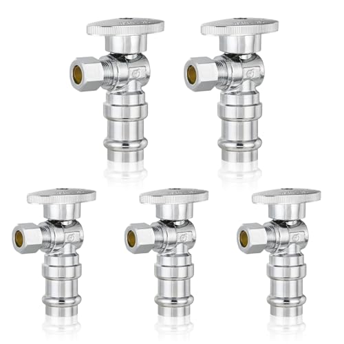 GUOFIS 5Pack GUOFIS Angle Stop Valve12 Nominal Press Inlet x 38 OD Compression Outlet14Turn Shutoff Valve for Potable WaterChrome PlatedVALVE3935Pack - Image 1