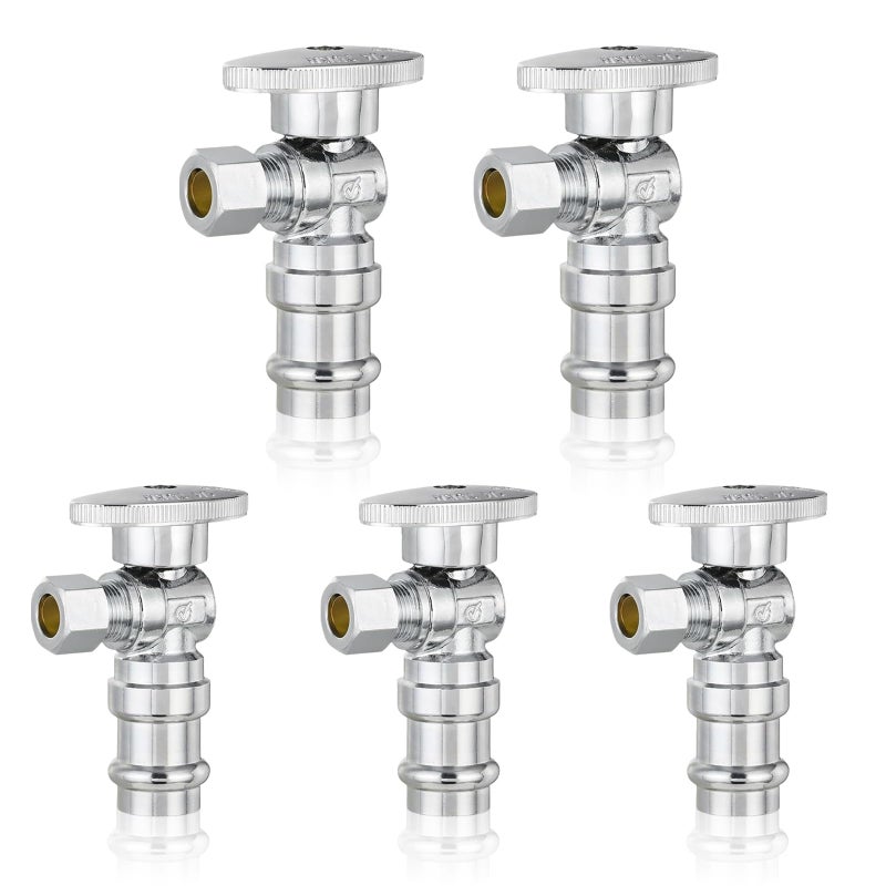 GUOFIS 5Pack GUOFIS Angle Stop Valve12 Nominal Press Inlet x 38 OD Compression Outlet14Turn Shutoff Valve for Potable WaterChrome PlatedVALVE3935Pack - Image 2