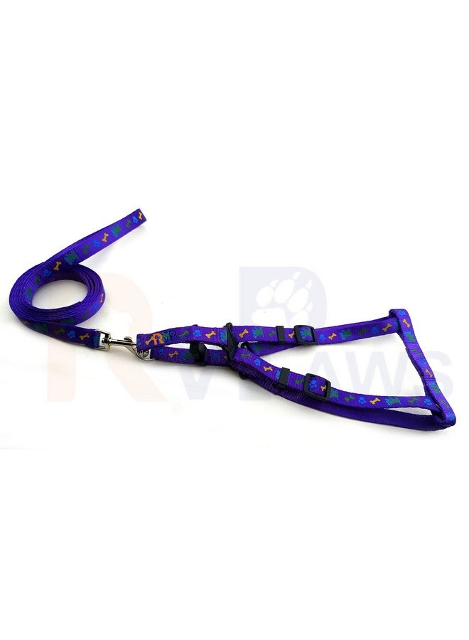 مجموعة حزام جرو من النايلون الناعم القابل للتعديل مطبوع عليه مخلب عظمي ملون مع مقود بخطاف معدني (أرجواني) - Image 2