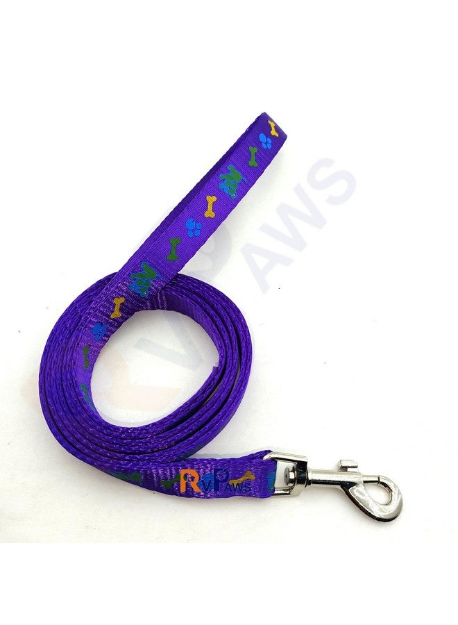 مجموعة حزام جرو من النايلون الناعم القابل للتعديل مطبوع عليه مخلب عظمي ملون مع مقود بخطاف معدني (أرجواني) - Image 4