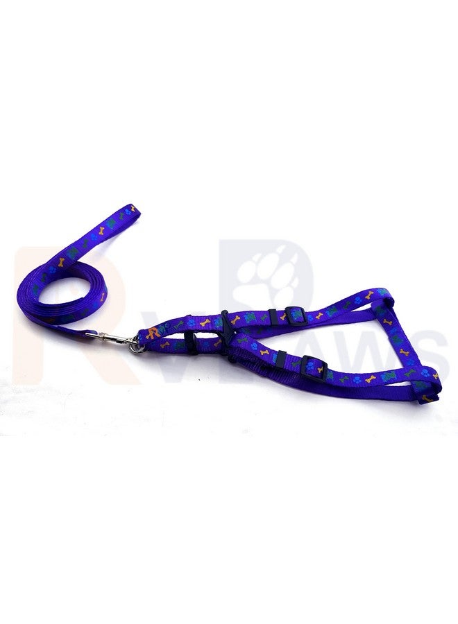 مجموعة حزام جرو من النايلون الناعم القابل للتعديل مطبوع عليه مخلب عظمي ملون مع مقود بخطاف معدني (أرجواني) - Image 1