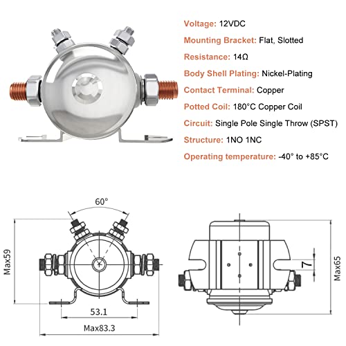 Zhushan Max 300A Continuous Duty Solenoid Relay Nickel-Plating for Golf Carts, Winch, Marine in Rush 12VDC - Image 2