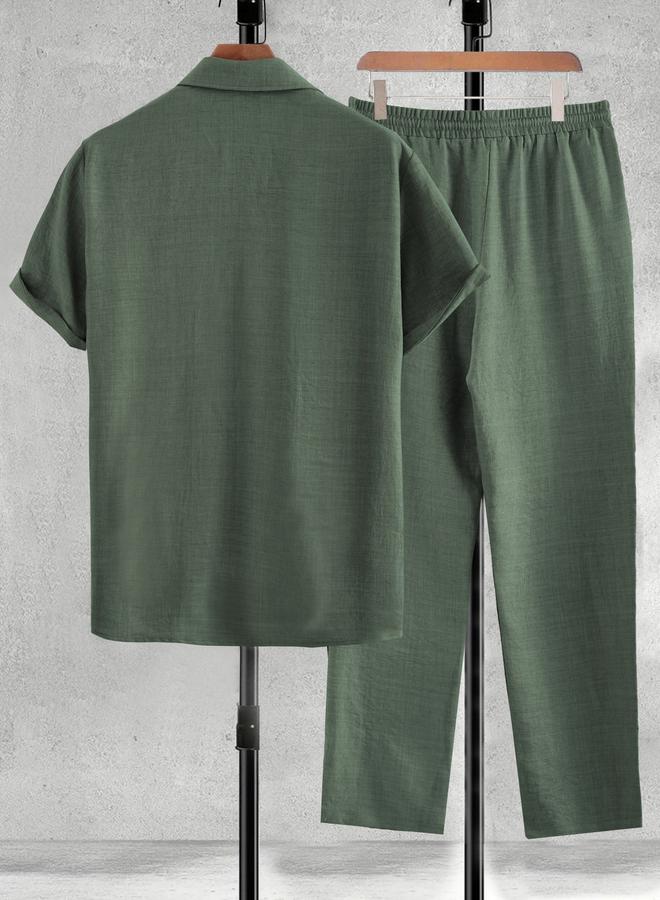 Take Two Men Green Solid Shirt and Pants Co-ords - Image 2