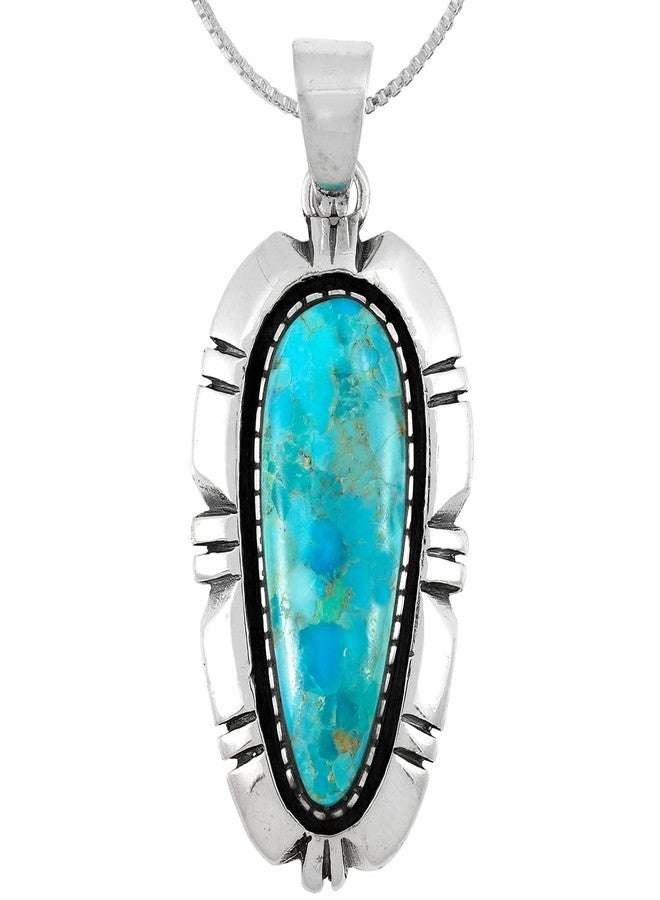 Turquoise Network Turquoise Pendant Necklace 20" Sterling Silver 925 Genuine Gemstones (Turquoise) - Image 1