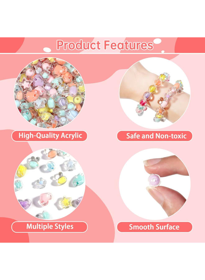 110pcs Acrylic Beads Cute Transparent Flower Love Star Beads for Bracelets Necklaces Hair Accessories Phone Lanyard Wrist Strap Jewelry Making DIY Crafts - Image 3