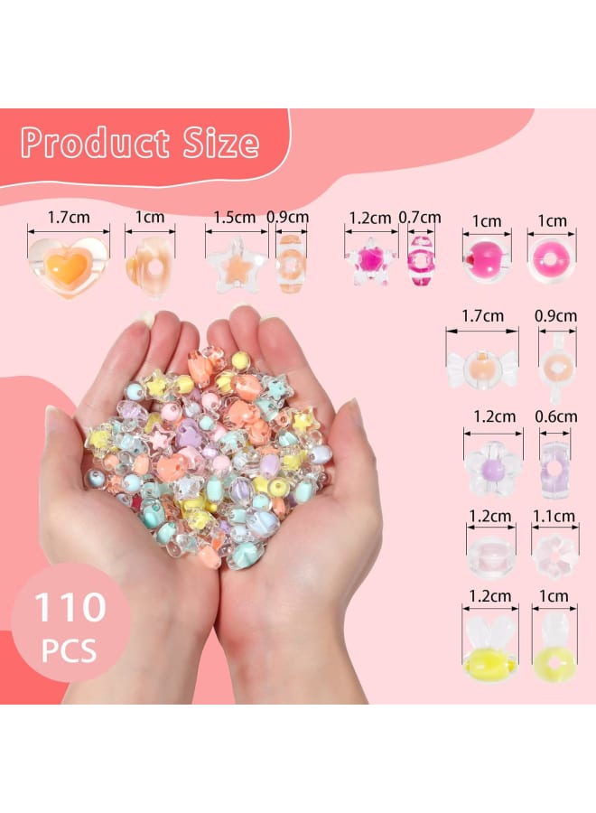 110pcs Acrylic Beads Cute Transparent Flower Love Star Beads for Bracelets Necklaces Hair Accessories Phone Lanyard Wrist Strap Jewelry Making DIY Crafts - Image 4