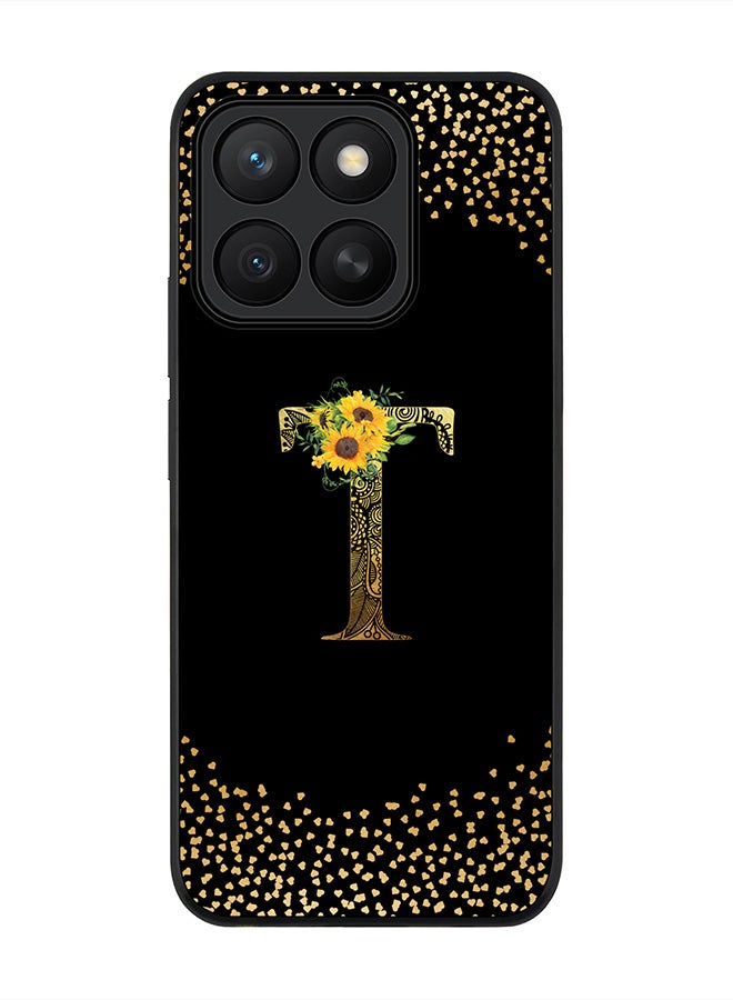 Stylizedd For Honor X8c Case,Slim fit Camera Protection, Shockproof Thin Phone cover  - Custom Floral Monogram - T ( Black )