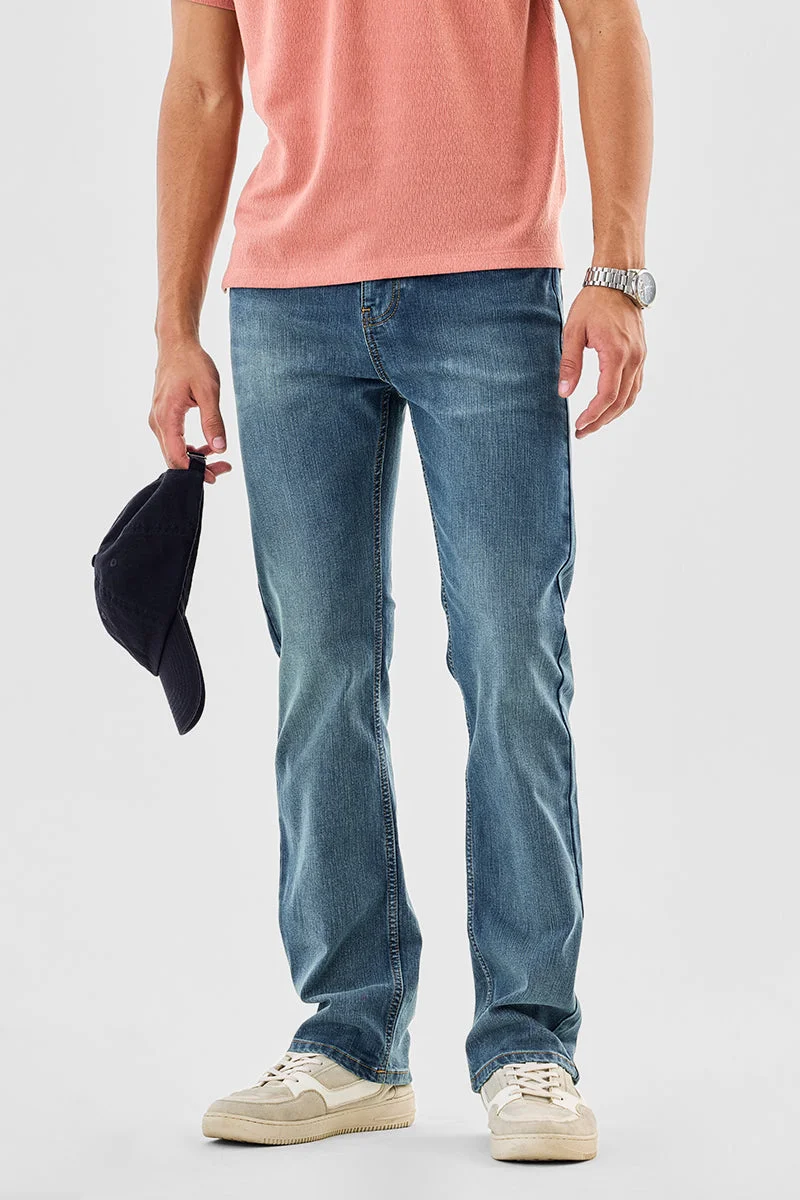 SNITCH Blue Solid Straight Fit Streetwear Jeans