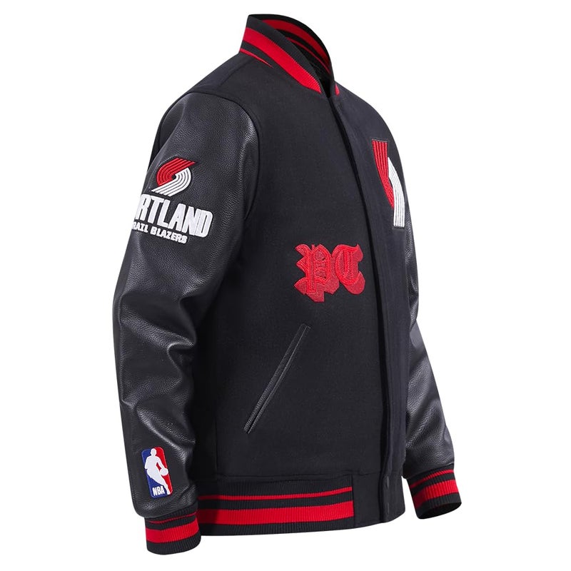Pro Standard MENS NBA PORTLAND TRAIL BLAZERS OLD ENGLISH VARSITY JACKET BLACK/RED/BLACK M - Image 2