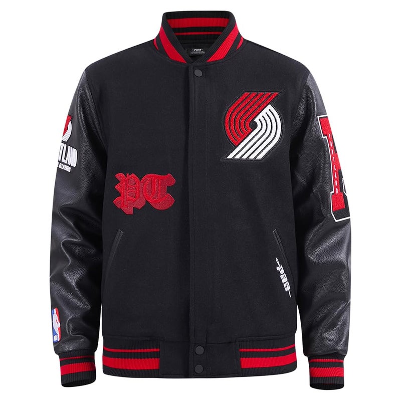Pro Standard MENS NBA PORTLAND TRAIL BLAZERS OLD ENGLISH VARSITY JACKET BLACK/RED/BLACK M - Image 1