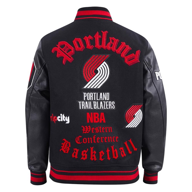 Pro Standard MENS NBA PORTLAND TRAIL BLAZERS OLD ENGLISH VARSITY JACKET BLACK/RED/BLACK M - Image 3
