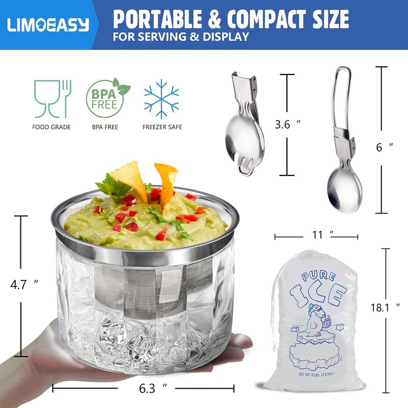 LIMOEASY Small Chilled Serving Bowl 2 Pack, 25oz Ice Chilled Dip Bowl with Lid for Parties, Cold Serving Dish for Hummus, Salsa, Guacamole, Sauces, Pasta - Image 3