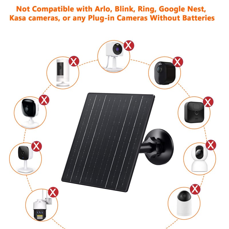 Zivif 10W Solar Charger, 5V Solar Panel for Security Cameras with USB-C/Micro USB/DC 5.5x2.1mm Ports, IP66 Waterproof, 360Â° Adjustable Mount & 7.2ft Cable - Image 3