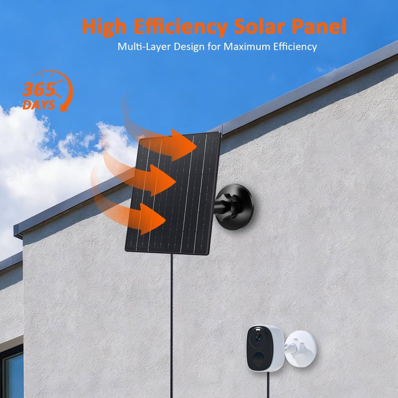 Zivif 10W Solar Charger, 5V Solar Panel for Security Cameras with USB-C/Micro USB/DC 5.5x2.1mm Ports, IP66 Waterproof, 360Â° Adjustable Mount & 7.2ft Cable - Image 5