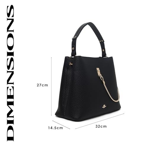 Akiki London Women's Thames Bucket Bag|Statement Chain Detail|Premium textured fabric|Adjustable and Detachable Strap|Internal Zip Pocket|Everyday Handbag for Women - Image 3