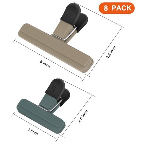 TACGEA Chip Clips, 8 Pack Food Clips, Upgrade Wide Open Bag Clip for Food Storage with Air Tight Seal Grip Neutral Color (4 x L, 4 x S) - Image 2