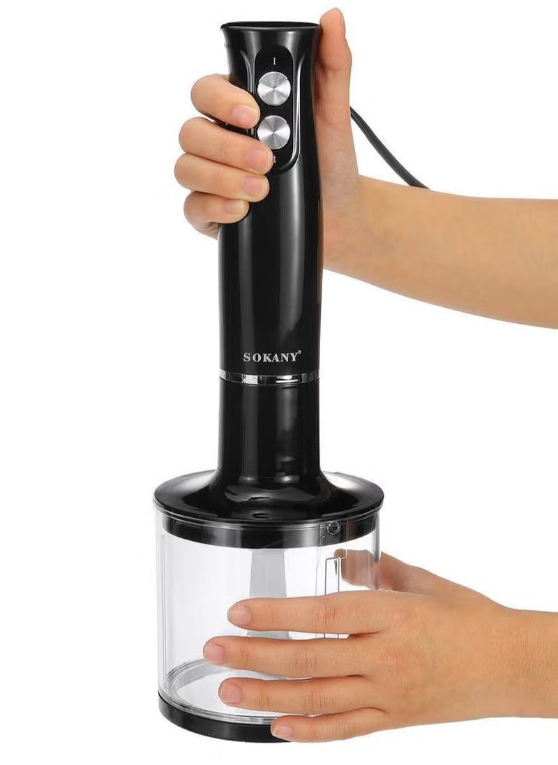 sokany 1000ml Powerful Hand Immersion Blender, Handblender with Chopper and Whisk, 500w 4-in-1 Manual Multi Purpose Stainless Steel Stick Blender, Food Processor, Wk-1710-4 (Black, Clear)  - Image 3