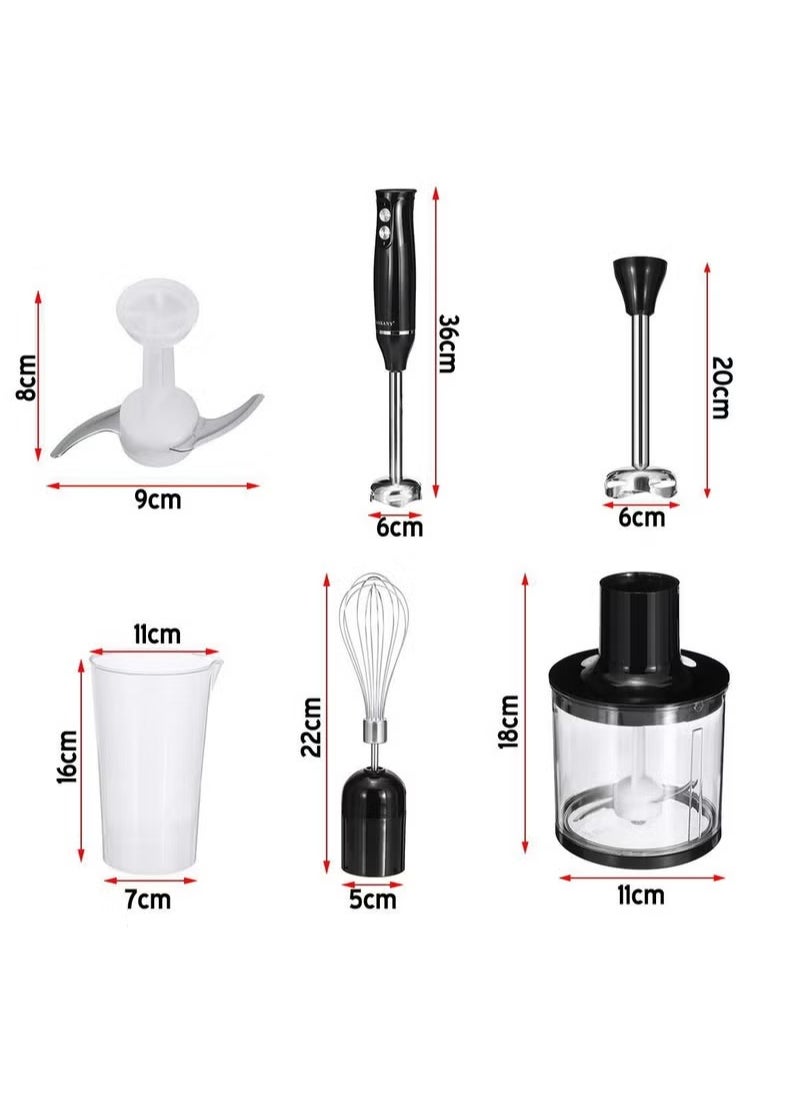 sokany 1000ml Powerful Hand Immersion Blender, Handblender with Chopper and Whisk, 500w 4-in-1 Manual Multi Purpose Stainless Steel Stick Blender, Food Processor, Wk-1710-4 (Black, Clear)  - Image 2