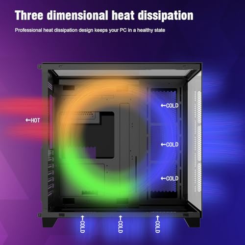 RUIX OV403 ATX Mid-Tower PC Case, Pre-Installed 4 x 120mm Prism ARGB PWM Fans and Graphics Card Holder, Three-Sided Tempered Glass Panels, USB 3.0 & Type-C Ports, Gaming Computer Case - Black - Image 2