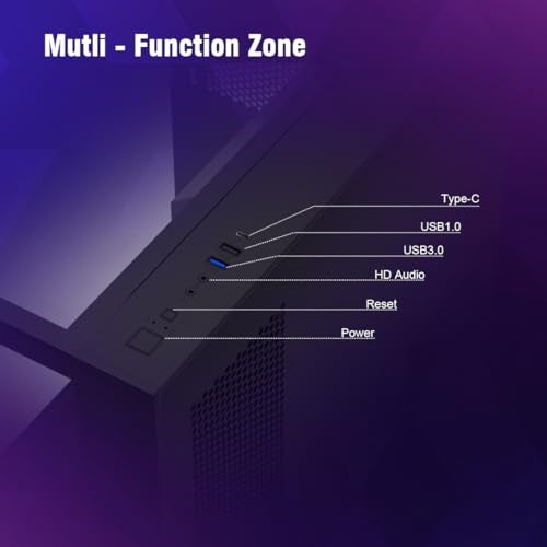 RUIX OV403 ATX Mid-Tower PC Case, Pre-Installed 4 x 120mm Prism ARGB PWM Fans and Graphics Card Holder, Three-Sided Tempered Glass Panels, USB 3.0 & Type-C Ports, Gaming Computer Case - Black - Image 4
