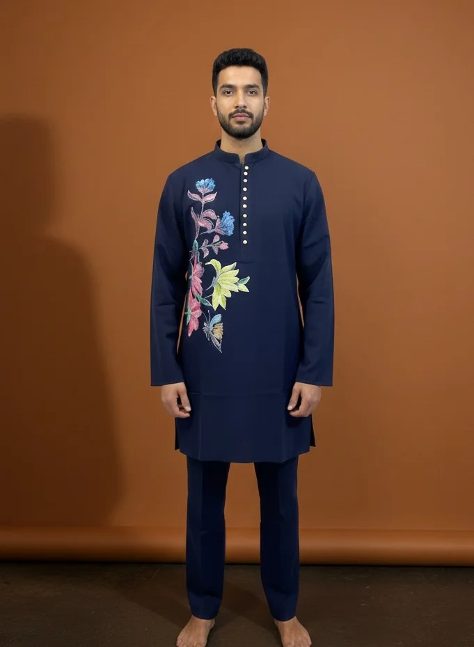 Lehar Teal Embroidered Cotton Kurta Co-rd Set with Bootcut Pants