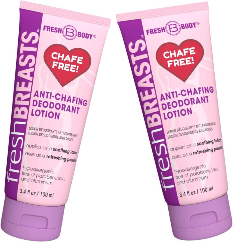 Fresh BREASTS AntiChafing Deodorant Cream to Powder for Under Boobs Inner Thighs Lotion Made without Talc Aluminum Parabens or Added Fragrance 34 Fl Oz 2 Pack