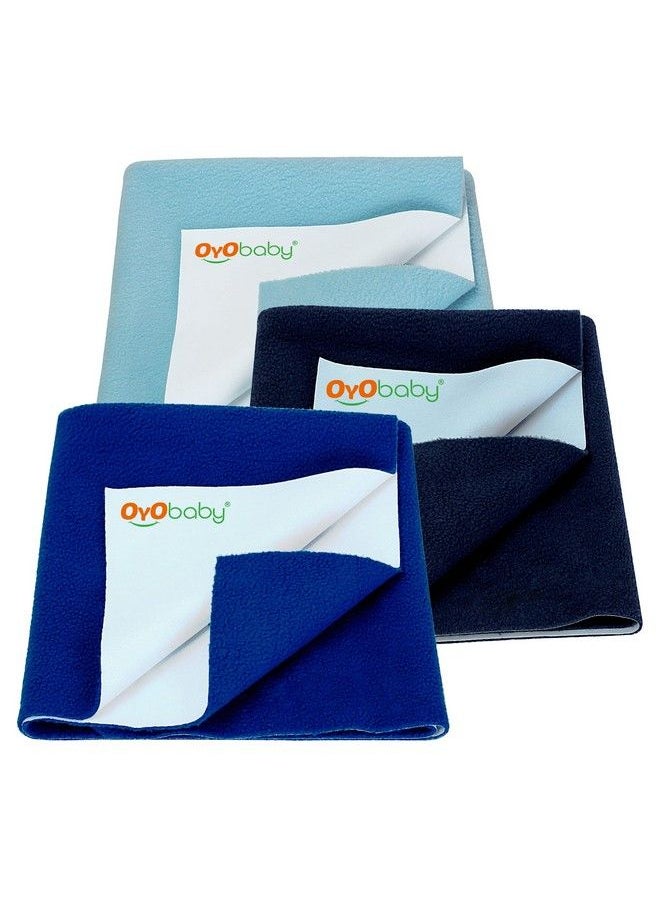 OYO BABY Anti Piling Fleece Extra Absorbent Instant Dry Sheet For Baby Baby Bed Protector Waterproof Sheet Small Size 50X70Cm Pack Of 3 Royal Blue Sea Blue & Dark Sea Blue  - Image 1