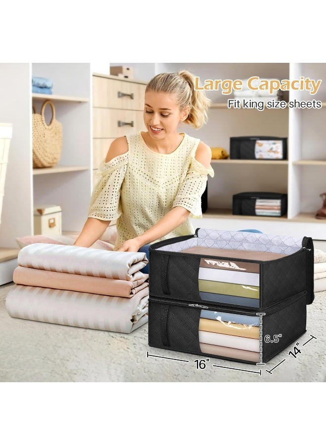 MISSLO MISSLO Bed Sheet Organizers and Storage Queen/King Size Sheet Folder 4 Pack Linen Closet Organizer with Clear Window Blanket Storage Bags for Bedsheets, Pillow Cases, Towels, Clothes - Image 2