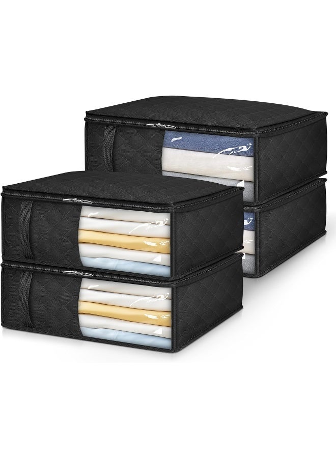 MISSLO MISSLO Bed Sheet Organizers and Storage Queen/King Size Sheet Folder 4 Pack Linen Closet Organizer with Clear Window Blanket Storage Bags for Bedsheets, Pillow Cases, Towels, Clothes - Image 1