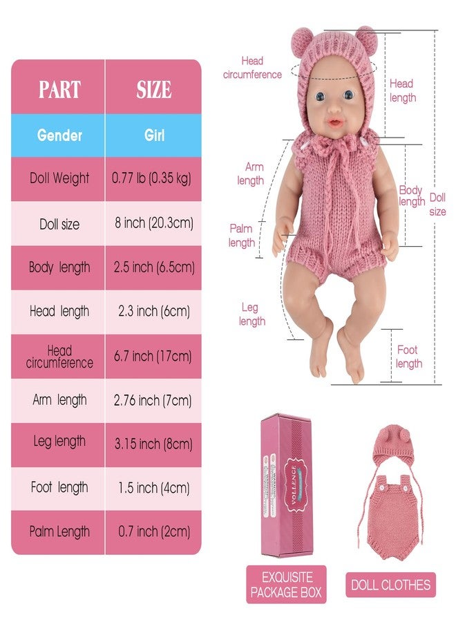 Vollence 8 inch Mini Silicone Baby Preemie Tiny Realistic Baby Doll Real Life Newborn Miniature Silicone Babies Doll for Kids - Girl - Image 4