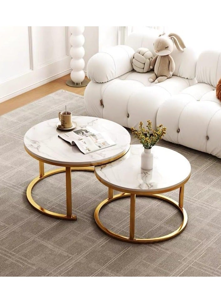 DubaiGallery طقم طاولات قهوة من 2 طاولة قابلة للتكديس بسطح MDF طاولة جانبية مستديرة مجموعة طاولات صغيرة طراز صناعي للطاولة الجانبية المستديرة لغرفة المعيشة، الشرفة - Image 3