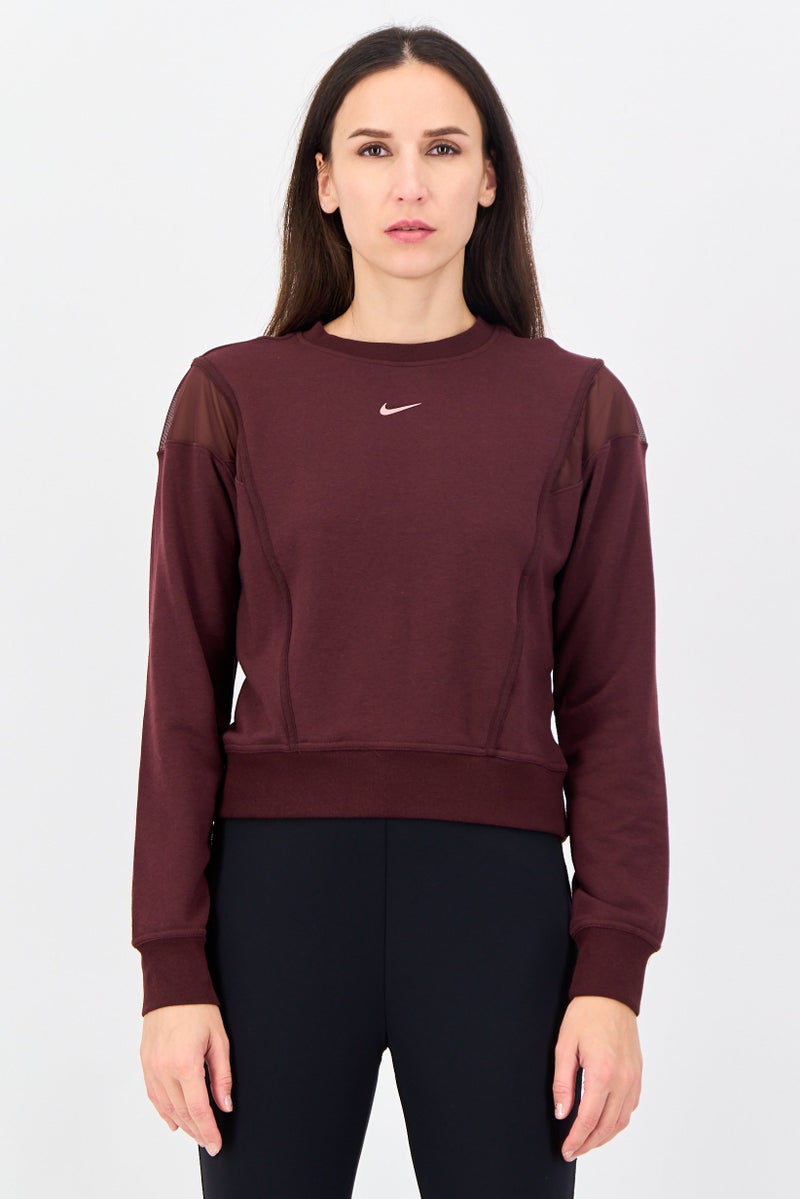 Nike Women Dri-Fit Long Sleeve Training Sweatshirt, Burgundy - Image 1