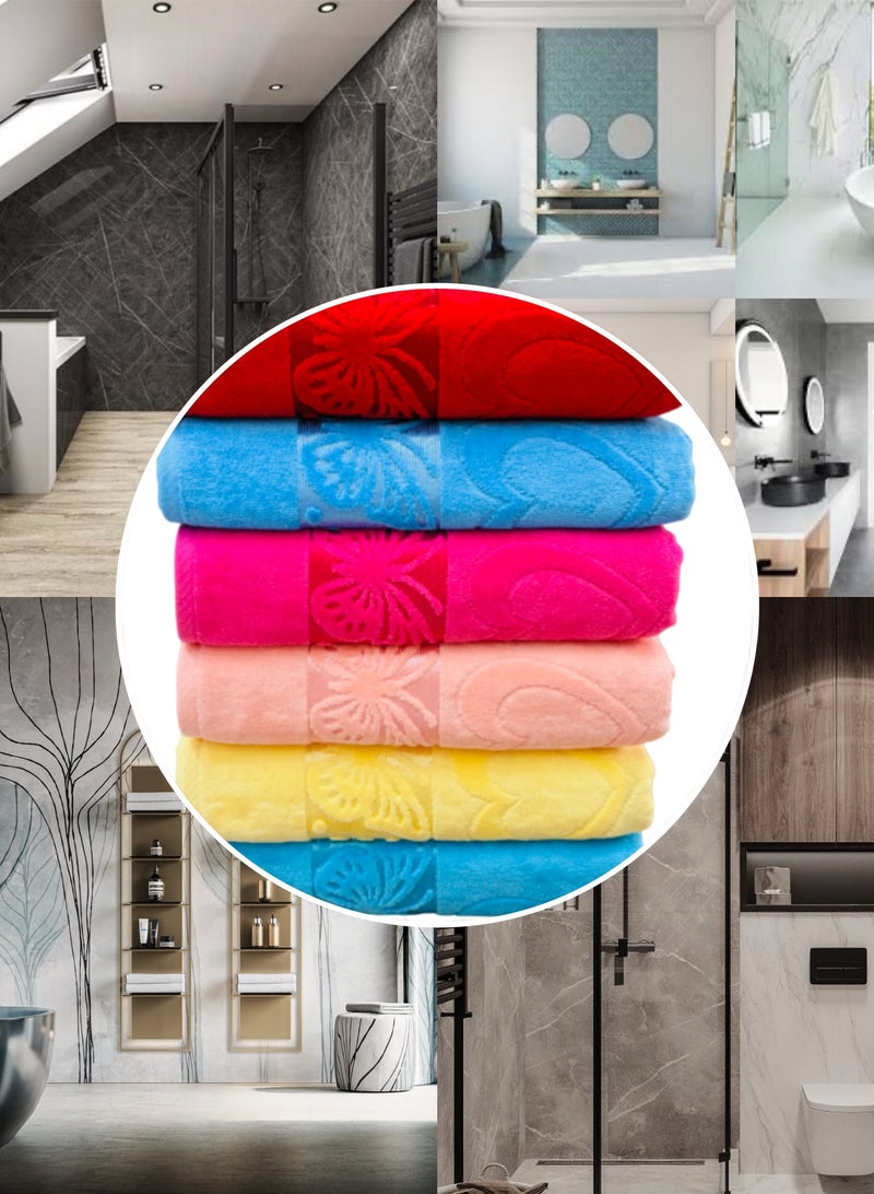 Hayat BUTTERFLY- 6 Piece Jacquard Bath Sheets 80 x 160 cm Super Soft 100% Cotton Fast Absorbent & Quick Dry Towels 500-GSM -Assorted Colours - Image 2