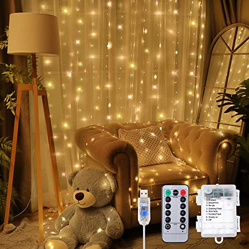 Meonum Curtain Tapestry Backdrop String Lights, Each 13 Strings 6.6 x 5 ft Tapestry Fairy String Light, 8 Modes Window Wall Hanging Light Strings for Bedroom Christmas Curtain Decor(1 Pack) - Image 1