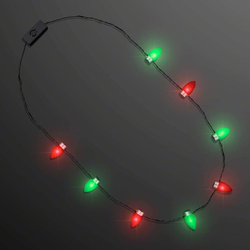 FlashingBlinkyLights Green and Red LED Light Up Christmas String Light Bulb Necklace - Image 2