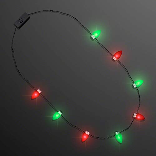 FlashingBlinkyLights Green and Red LED Light Up Christmas String Light Bulb Necklace - Image 1