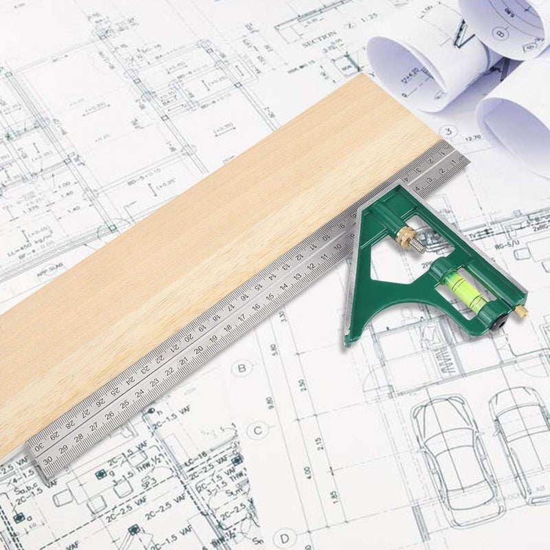 12 Inch Multi Functional Combo 45 90 Degree Level Metal Ruler Carpentry Woodworking Framing Tool - Image 4