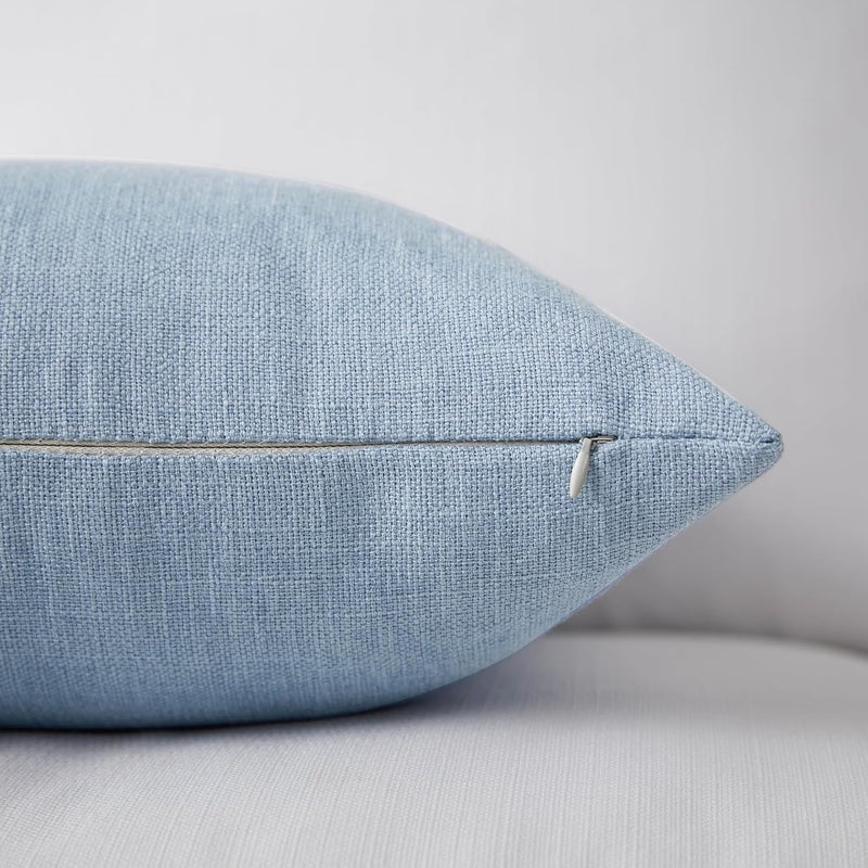 Meekio Set of 2 Sky Blue Pillow Covers 18 x 18 Inch Farmhouse Boho Decorative Throw Pillow Covers Linen Cushion Covers for Sofa Couch Décor - Image 5